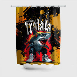 Шторка для душа Тралалера Тралала брейнрот мем - Акула в кроссовка, цвет: 3D-принт