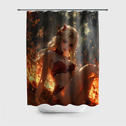 Шторка для душа Огненная аниме девушка, цвет: 3D-принт