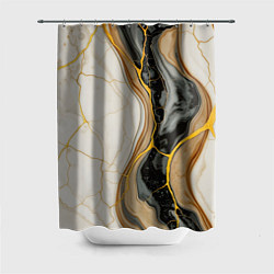 Шторка для душа Золотистые прожилки в мраморе, цвет: 3D-принт