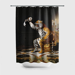 Шторка для душа Тигр сидит на золотом унитазе сердится, цвет: 3D-принт