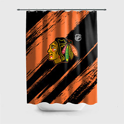 Шторка для душа Чикаго Блэкхокс - фон с оранжевыми потертостами, цвет: 3D-принт