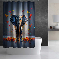Шторка для душа Геометрический слон и цветные полигоны, цвет: 3D-принт — фото 2