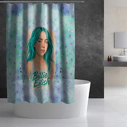 Шторка для душа Билли Айлиш бирюзовые волосы, цвет: 3D-принт — фото 2