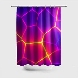 Шторка для душа Синие плиты с фиолетовым свечением, цвет: 3D-принт