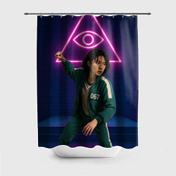 Шторка для душа Игрок 067 замахивается - Игра в кальмара, цвет: 3D-принт