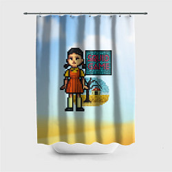 Шторка для душа Игра в кальмара пиксельный стиль, цвет: 3D-принт