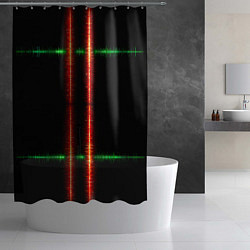 Шторка для душа Color black green red lines, цвет: 3D-принт — фото 2