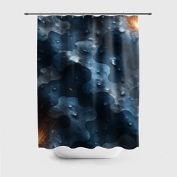 Шторка для душа Синий камуфляж с каплями, цвет: 3D-принт
