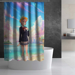 Шторка для душа Дандадан Сиратори Айра на берегу моря, цвет: 3D-принт — фото 2