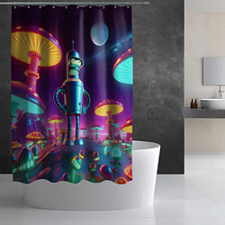 Шторка для душа Ночёвка Бендера на планете светящихся гигантских г, цвет: 3D-принт — фото 2