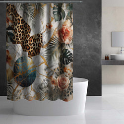Шторка для душа Мрамор с цветами и леопардовый узор, цвет: 3D-принт — фото 2