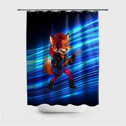 Шторка для душа Лиса в косухе и гитарой - рок звезда, цвет: 3D-принт