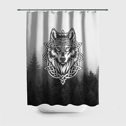 Шторка для душа Волк в кельтском стиле и лес, цвет: 3D-принт