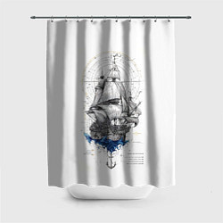 Шторка для душа Корабль - иллюстрация, цвет: 3D-принт