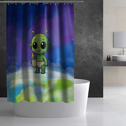 Шторка для душа Малыш инопланетянин с молоком, цвет: 3D-принт — фото 2