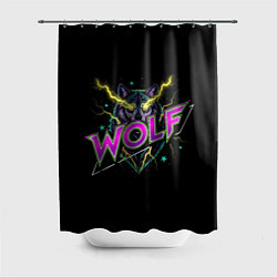 Шторка для душа Голова волка со светящимися желтыми глазами, цвет: 3D-принт