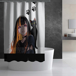 Шторка для душа Девушка и кот, цвет: 3D-принт — фото 2