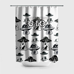Шторка для душа UFO и котики, цвет: 3D-принт