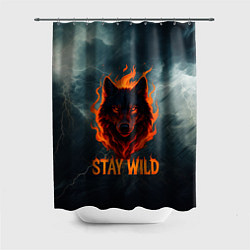 Шторка для душа Stay wild волк в огне, цвет: 3D-принт