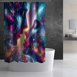 Шторка для душа Love in neon metropolis - ai art fantasy, цвет: 3D-принт — фото 2