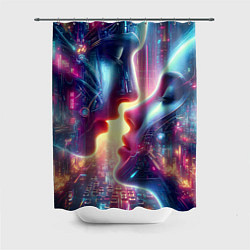 Шторка для душа Love in neon metropolis - ai art fantasy, цвет: 3D-принт