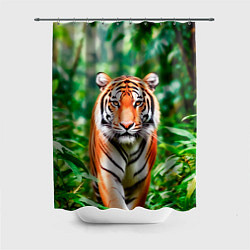 Шторка для душа Тигр в зелёных джунглях, цвет: 3D-принт