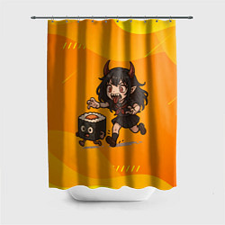 Шторка для душа Девочка дьявол бежит за роллом, цвет: 3D-принт