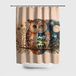 Шторка для душа Сова разделенная на день и ночь абстракция, цвет: 3D-принт