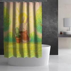 Шторка для душа Заяц обнимает кактус, цвет: 3D-принт — фото 2