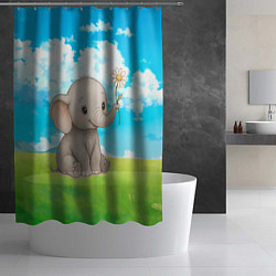 Шторка для душа Слоненок с цветочком, цвет: 3D-принт — фото 2