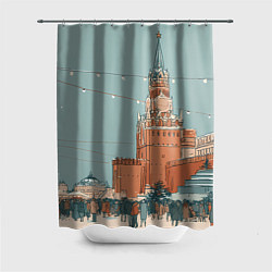 Шторка для душа Праздничная атмосфера на новый год, цвет: 3D-принт