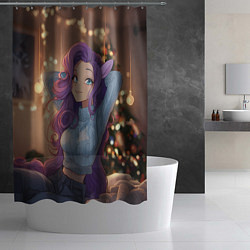 Шторка для душа Девушка в образе лошадки на новый год, цвет: 3D-принт — фото 2