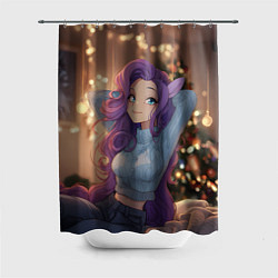 Шторка для душа Девушка в образе лошадки на новый год, цвет: 3D-принт