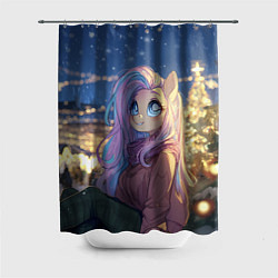 Шторка для душа Аниме - лошадка в новогодней атмосфере, цвет: 3D-принт