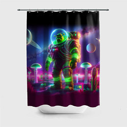 Шторка для душа Космонавт Шрук в неоновом скафандре на загадочной, цвет: 3D-принт