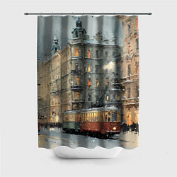 Шторка для душа Трамваи в зимнем Санкт-Петербурге, цвет: 3D-принт