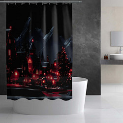 Шторка для душа Новогодняя ночь и красные гирлянды, цвет: 3D-принт — фото 2