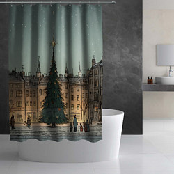 Шторка для душа Новогодняя елка во дворе, цвет: 3D-принт — фото 2