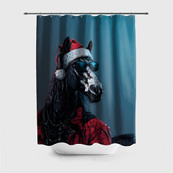 Шторка для душа Лошадь в новогоднем стиле, цвет: 3D-принт