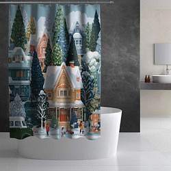 Шторка для душа Новогодний елочный двор, цвет: 3D-принт — фото 2