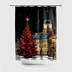 Шторка для ванной Красная новогодняя елка