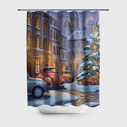 Шторка для душа Новогодний снежный двор, цвет: 3D-принт