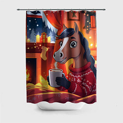 Шторка для душа Лошадка зимним вечером, цвет: 3D-принт