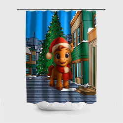 Шторка для душа Новогодняя лошадка и елка, цвет: 3D-принт