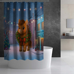 Шторка для душа Лошадка с новогоднем венком 2026, цвет: 3D-принт — фото 2