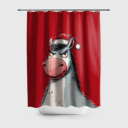 Шторка для душа Недовольная новогодняя лошадь, цвет: 3D-принт
