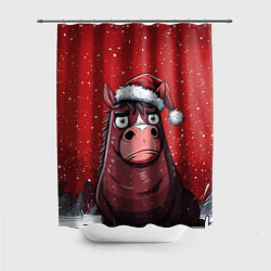 Шторка для ванной Конь в новогодней шапке