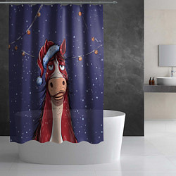 Шторка для душа Новогодняя лошадь символ 2026 года, цвет: 3D-принт — фото 2