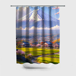 Шторка для душа Сакура у подножия Фудзиямы, цвет: 3D-принт