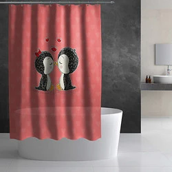 Шторка для душа Влюбленные пингвины, цвет: 3D-принт — фото 2